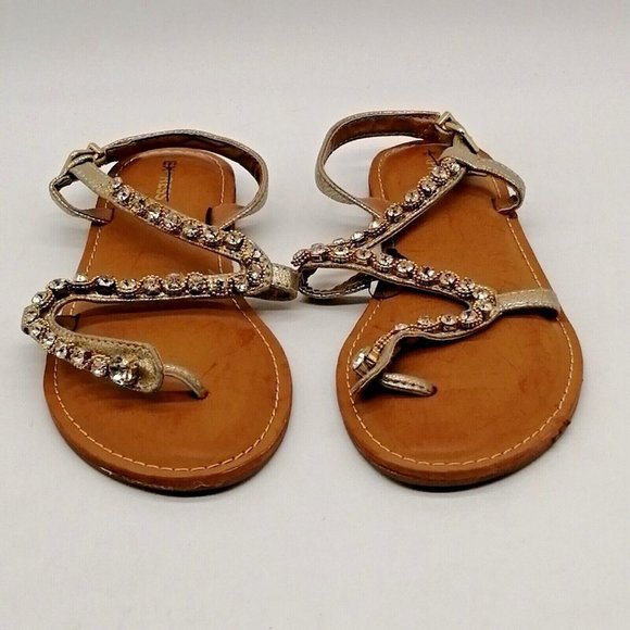 Express Womens Thong Sandal Silver‎ Beaded Ankle Strap w/Buckle Flat Heel Sz 7 M - Picture 4 of 10